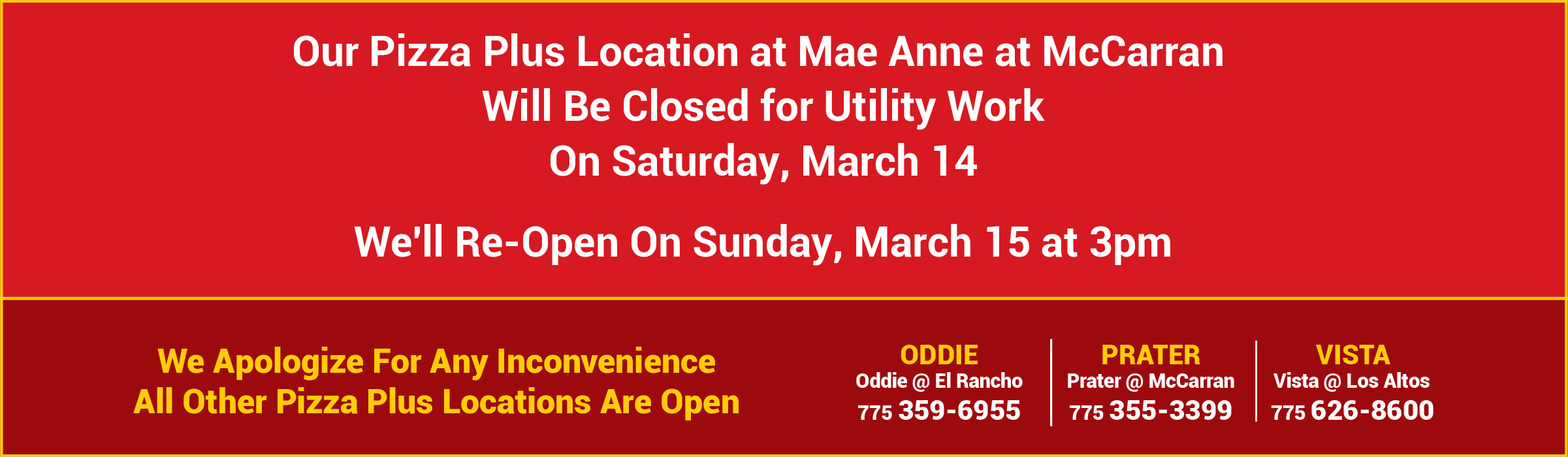 Mae Anne Location is Closed for Renovations
